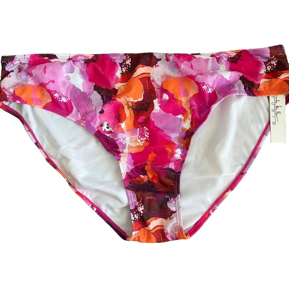 Nicole Miller Studio Scoop Bikini Bottom Size 2X Sunset Flower Floral Plus NWT